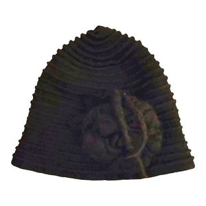 MAXMARA Black Knit Hat with Knitted Flower
